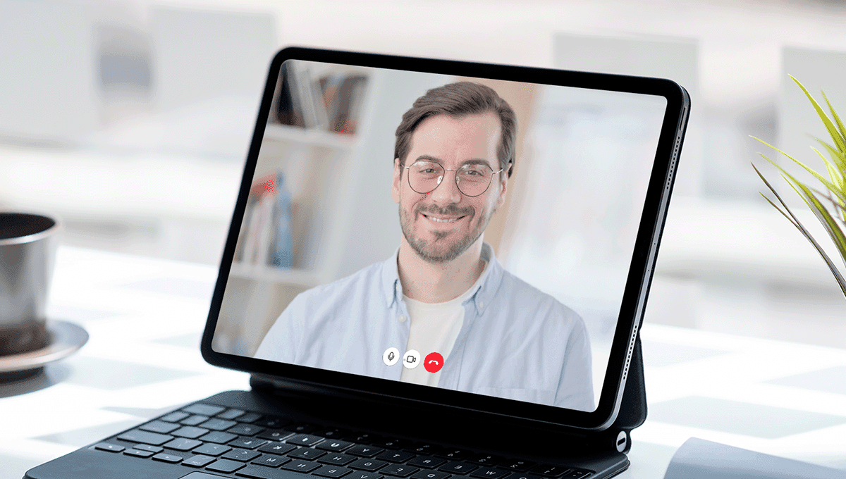 A booked video call with a decision maker, open on a tablet